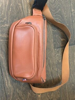 Kibou Tan Leather Fanny Pack/Sling Bag for Diaper Changing